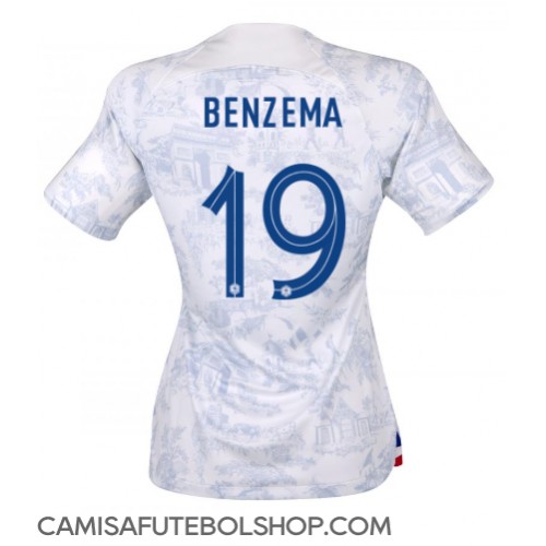 Camisa de time de futebol França Karim Benzema #19 Replicas 2º Equipamento Feminina Mundo 2022 Manga Curta